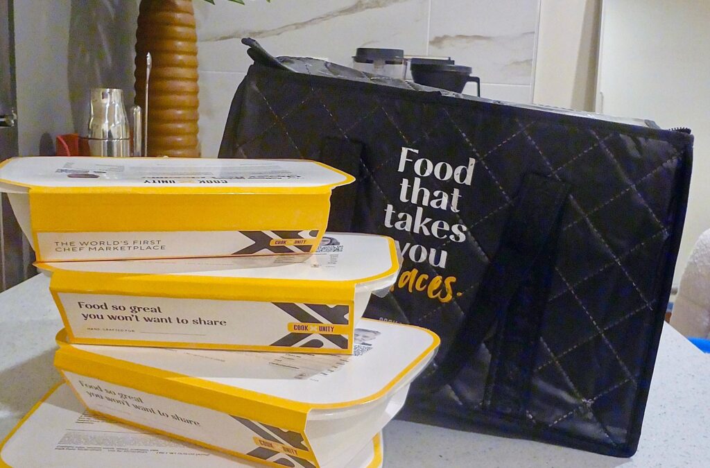 The meals come in easy-to-stack-and-reheat containers.