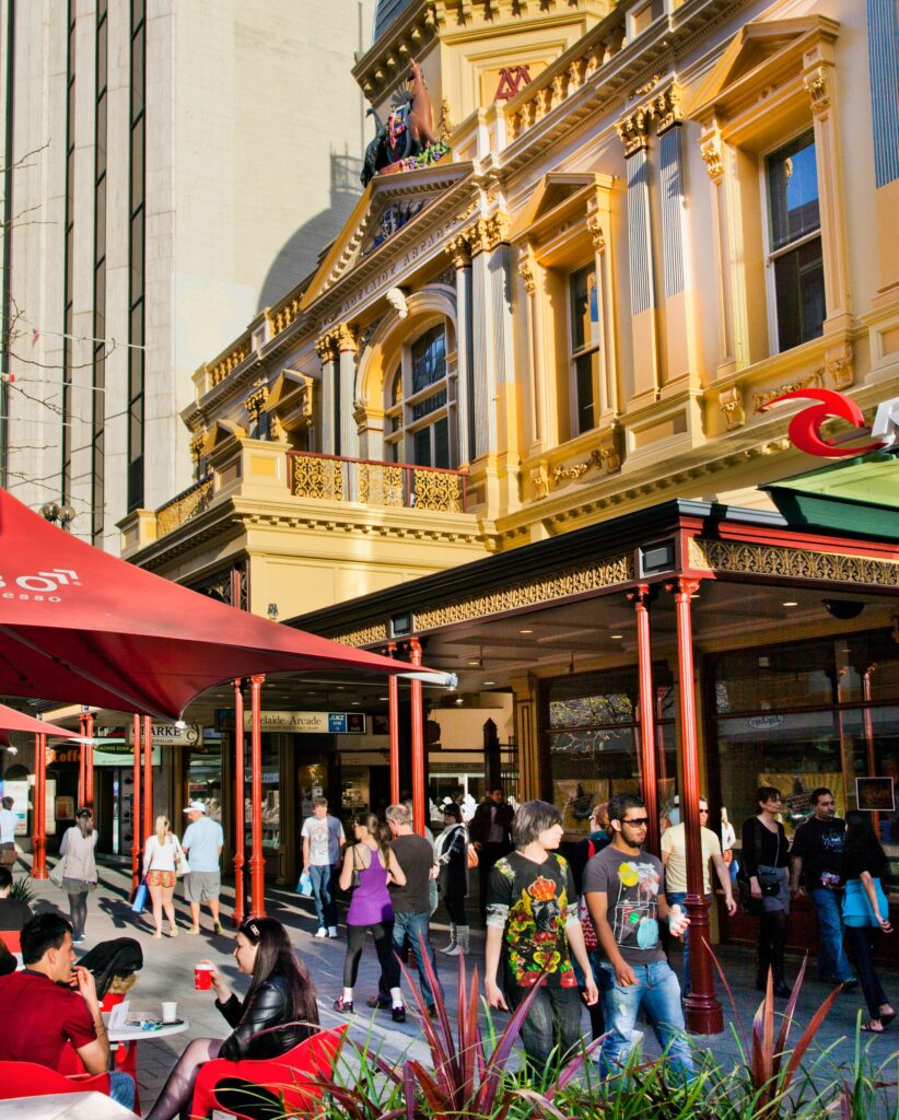 Pedestrians in an outdoor mall.
