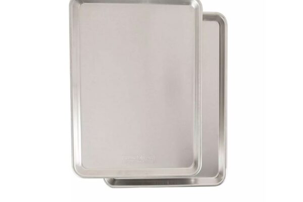 Two metal half sheet pans.