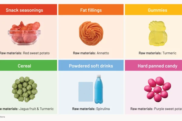 Image of various colorful foods and beverages