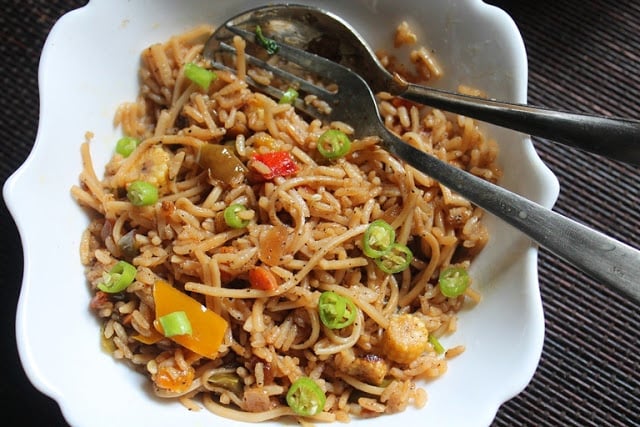 Veg Noodles Fried Rice Recipe